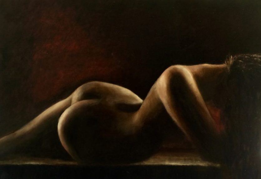 nude art, nude painting, oil paint, Vanitas