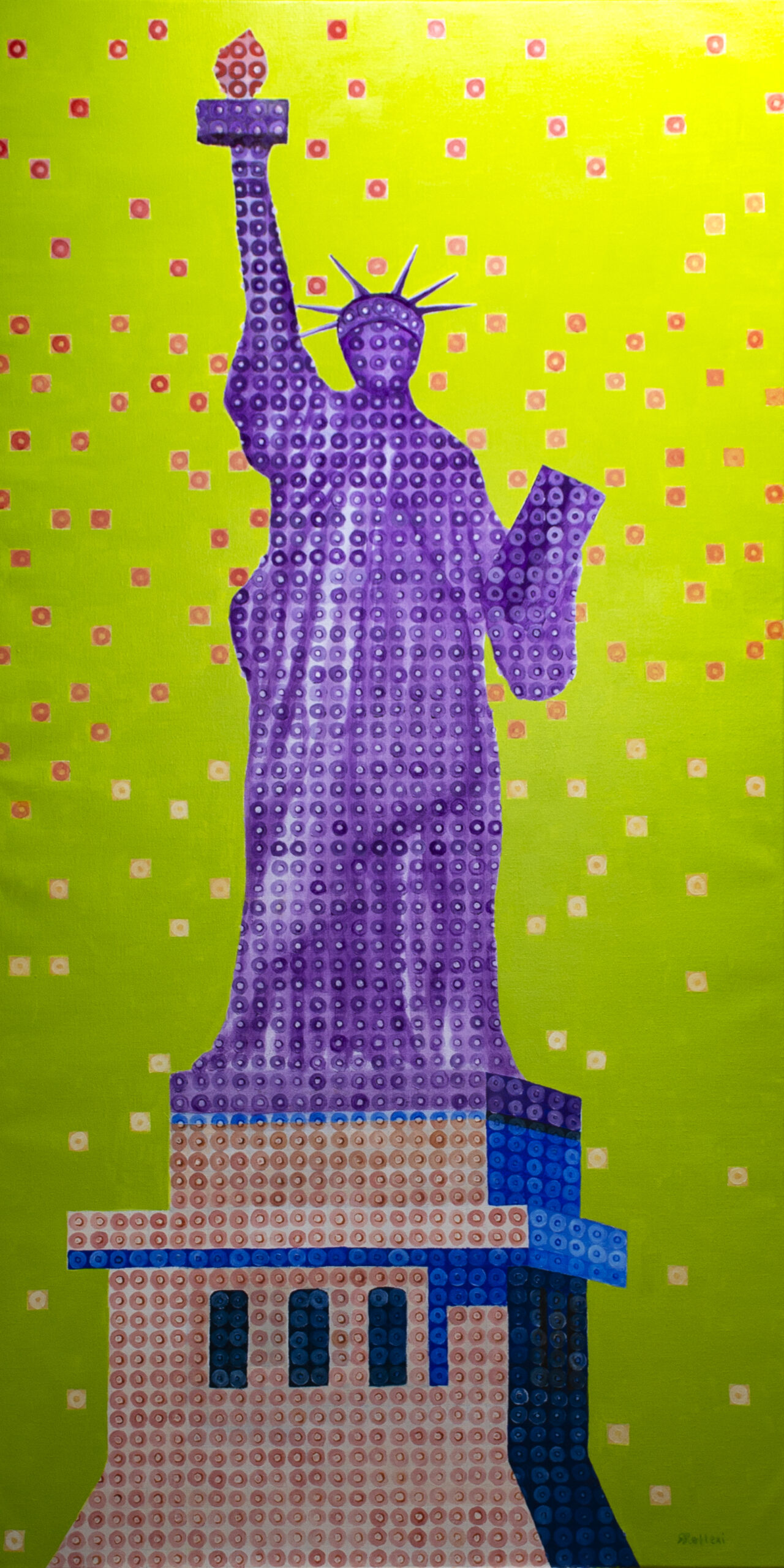 Why is the Statue of Liberty in this painting covered by hundreds of nipples?