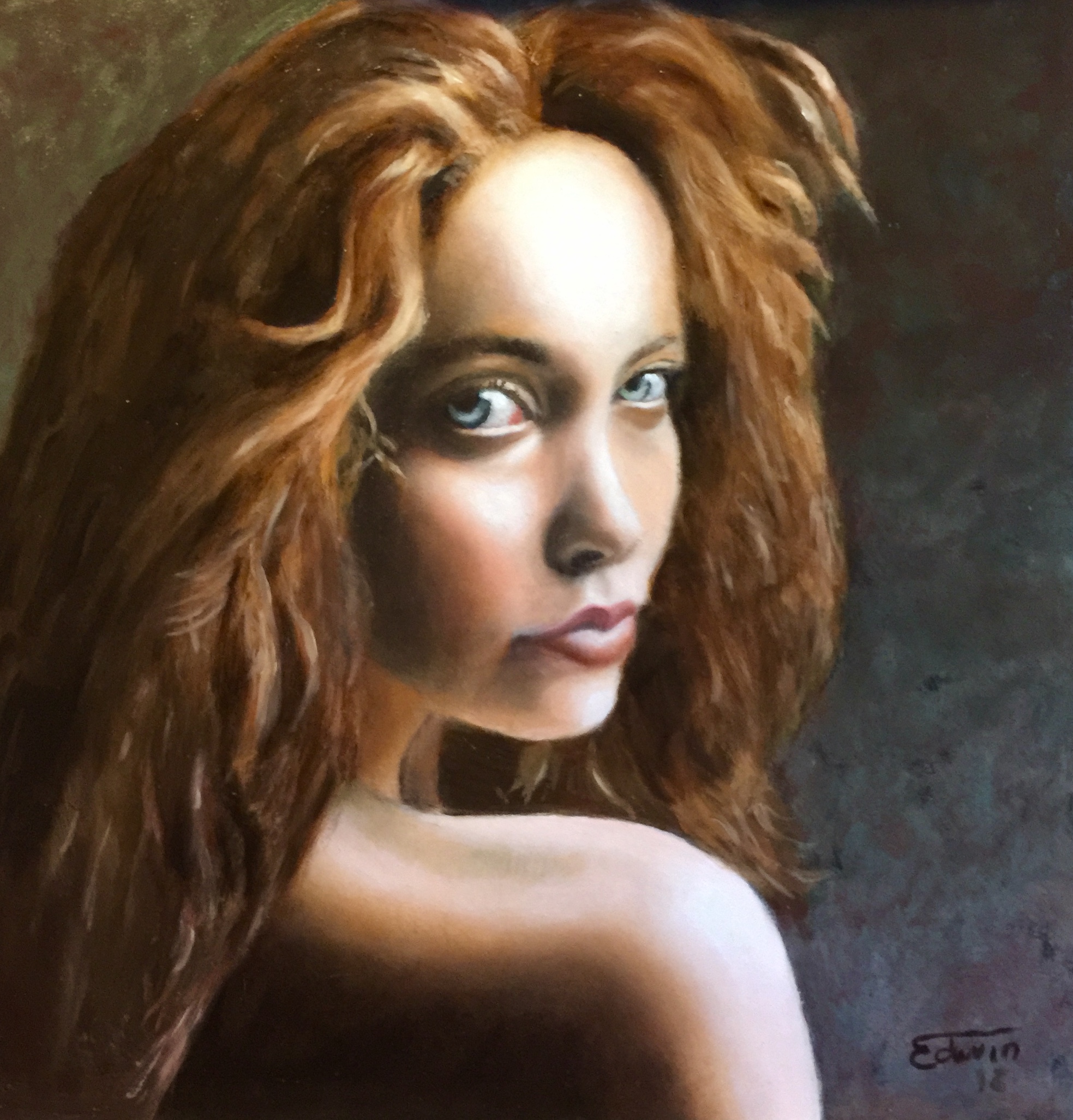 Edwin IJpeij Girl with the Mysterious Eyes egg tempera oil panel