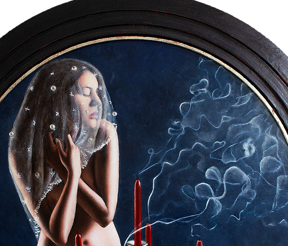 Edwin IJpeij Fumus Vitae detail egg tempera oil paint round panel